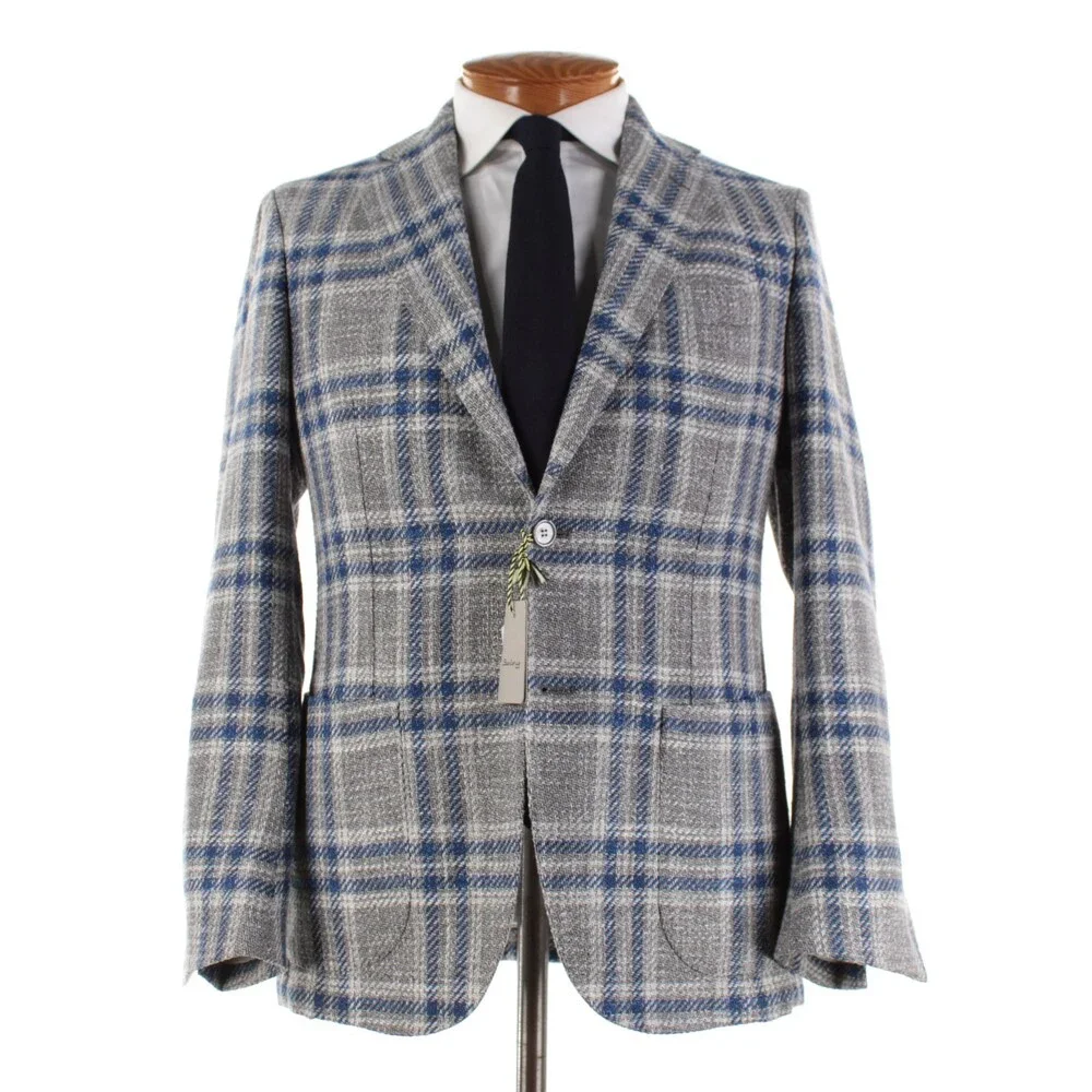 Sartorio Kiton NWT Wool Blend Sport Coat Size 48R (38R US) Gray w/ Blue & White